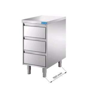 Cajoneras en acero inox con N.3 cajones L500xP700xH850 mm - linea premium