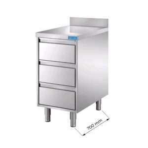 Cajoneras en acero inox con N.3 cajones y peto trasero L500xP700xH850 mm - linea premium