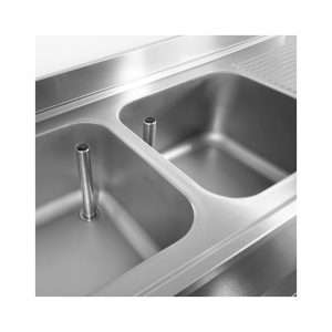 Fregadero abierto en acero inox para lavavajillas con N.2 senos con peto trasero y gotero a la derecha L1600xP700xH850 mm - linea premium - Imagen 6