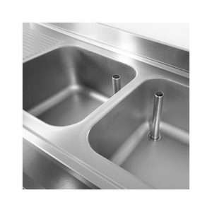 Fregadero abierto en acero inox para lavavajillas con N.2 senos con peto trasero y gotero a la izquierda L1800xP700xH850 mm - linea premium - Imagen 9