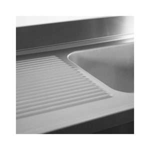 Fregadero abierto en acero inox para lavavajillas con N.2 senos con peto trasero y gotero a la izquierda L1600xP600xH850 mm - linea premium - Imagen 6