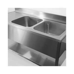 Fregadero abierto en acero inox para lavavajillas con N.2 senos con peto trasero y gotero a la izquierda L1800xP700xH850 mm - linea premium - Imagen 6