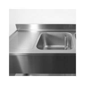 Fregadero abierto en acero inox para lavavajillas con N.2 senos con peto trasero y gotero a la izquierda L1800xP700xH850 mm - linea premium - Imagen 5