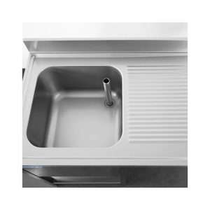 Fregadero abierto en acero inox para lavavajillas con peto trasero y gotero a la derecha L1400xP700xH850 mm - linea premium - Imagen 9