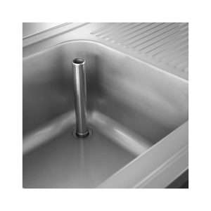 Fregadero abierto en acero inox para lavavajillas con peto trasero y gotero a la derecha L1400xP700xH850 mm - linea premium - Imagen 8