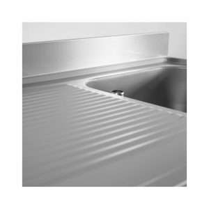 Fregadero abierto en acero inox para lavavajillas con peto trasero y gotero a la izquierda L1400xP600xH850 mm - linea premium - Imagen 6