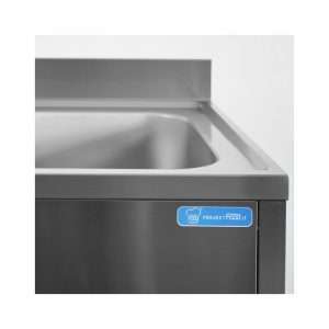 Fregadero abierto en acero inox para lavavajillas con N.2 senos con peto trasero y gotero a la izquierda L1600xP600xH850 mm - linea premium - Imagen 9