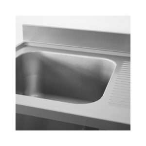 Fregadero abierto en acero inox para lavavajillas con peto trasero y gotero a la derecha L1400xP700xH850 mm - linea premium - Imagen 4