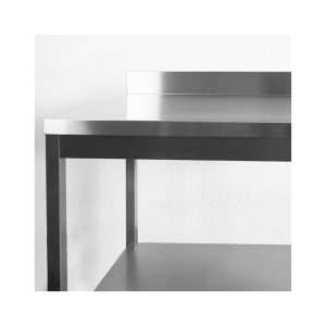 Mesa en acero inox con estante inferior y peto trasero L1200xP800xH850 mm - linea premium - Imagen 8