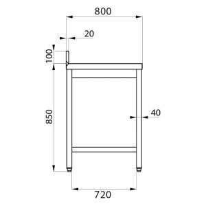 Mesa en acero inox con estante inferior y peto trasero L1200xP800xH850 mm - linea premium - Imagen 3