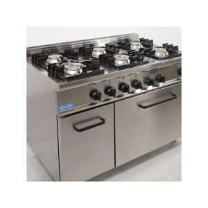 Cocina de gas 6 fuegos con 3 quemadores de 4,5 kw + 3 quemadores de 7,5 kw sobre horno de gas GN 2/1 potencia 7,9 kw - Imagen 2