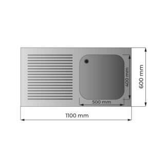 Fregadero abierto de acero inoxidable con 1 cuba y escurridor a la izquierda L1100xP600xH850 mm - línea basic - Imagen 3