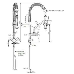 Grupo ducha de prelavado H 60 cm doble mando + caño giratorio a "C" para fijar al fregadero - Imagen 2