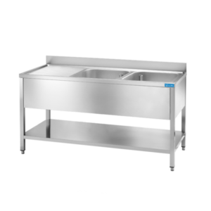 Fregadero abierto de acero inoxidable con 2 cubas y escurridor a la izquierda L1700xP600xH850 mm - línea basic - Imagen 2