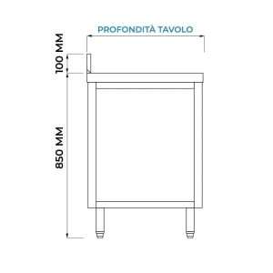 Mesa de acero inoxidable con puertas con peto trasero L600xP700xH850 mm - línea basic - Imagen 4