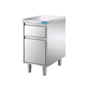 Cajonera de acero inoxidable con 1 cajón + 1 cajón para botellas y top de trabajo sin peto trasero L500xP600xH850 mm - línea basic - Imagen 2