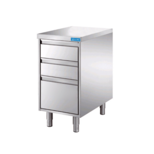 Cajonera de acero inoxidable con 2 cajones + 1 cajón grande y top de trabajo sin peto trasero L500xP600xH850 mm - línea basic - Imagen 2