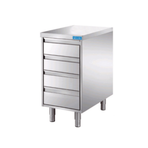 Cajonera de acero inoxidable con 4 cajones y top de trabajo sin peto trasero L500xP700xH850 mm - línea basic - Imagen 2