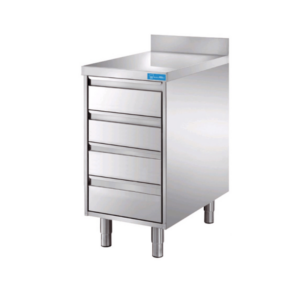 Cajonera de acero inoxidable con 4 cajones y top de trabajo con peto trasero L500xP700xH850 mm - línea basic - Imagen 2