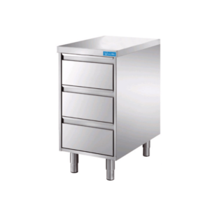 Cajonera de acero inoxidable con 3 cajones y top de trabajo sin peto trasero L500xP700xH850 mm - línea basic - Imagen 2