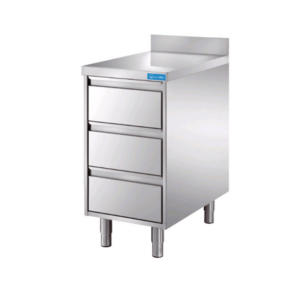 Cajonera de acero inoxidable con 3 cajones y top de trabajo con peto trasero L500xP600xH850 mm - línea basic - Imagen 2