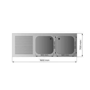Fregadero con puertas de acero inoxidable para lavavajillas con 2 cubas y escurridor a la izquierda L1600xP700xH850 mm - línea basic - Imagen 3