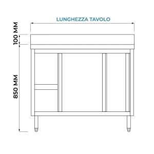 Mesa de acero inoxidable con puertas con peto trasero L1500xP700xH850 mm - línea basic - Imagen 3