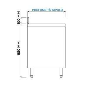 Mesa de acero inoxidable con puertas con peto trasero L1500xP700xH850 mm - línea basic - Imagen 4