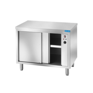 Mesa de acero inoxidable calentada con puertas sin peto trasero L1100xP600xH850 mm - línea basic - Imagen 2