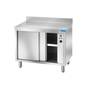 Mesa de acero inoxidable calentada con puertas con peto trasero L1100xP600xH850 mm - línea basic - Imagen 2