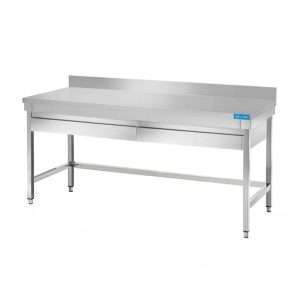 Mesa abierta de acero inoxidable con 2 cajones horizontales sin estante con peto trasero L1000xP600xH850 mm - línea basic - Imagen 2