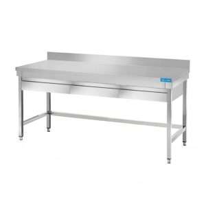 Mesa abierta de acero inoxidable con 3 cajones horizontales sin estante con peto trasero L1400xP600xH850 mm - línea basic - Imagen 2