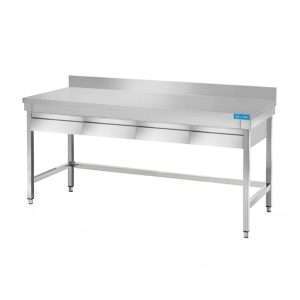 Mesa abierta de acero inoxidable con 4 cajones horizontales sin estante con peto trasero L1800xP700xH850 mm - línea basic - Imagen 2