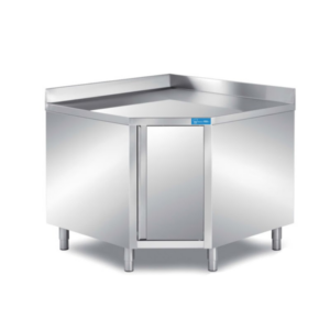 Mesa de acero inoxidable con puertas de esquina con peto trasero L1000xP600xH850 mm - línea basic - Imagen 9