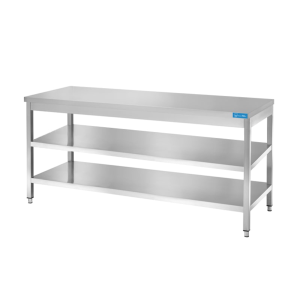 Mesa abierta de acero inoxidable con 2 estantes sin peto trasero L400xP600xH850 mm - línea basic - Imagen 10