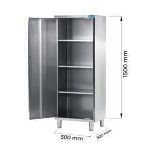 Armario de acero inoxidable con puerta batiente y 3 estantes L500xP500xH1500 mm - línea basic
