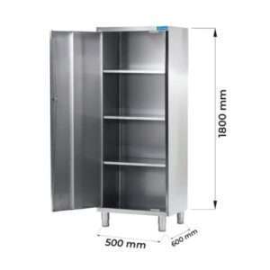 Armario de acero inoxidable con puerta batiente y 3 estantes L500xP600xH1800 mm - línea basic