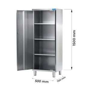 Armario de acero inoxidable con puerta batiente y 3 estantes L500xP700xH1500 mm - línea basic