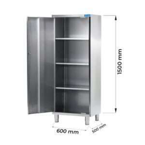 Armario de acero inoxidable con puerta batiente y 3 estantes L600xP500xH1500 mm - línea basic