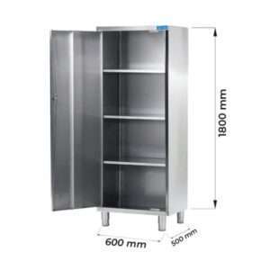 Armario de acero inoxidable con puerta batiente y 3 estantes L600xP500xH1800 mm - línea basic