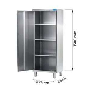 Armario de acero inoxidable con puerta batiente y 3 estantes L700xP500xH1500 mm - línea basic