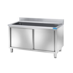 Fregadero con puertas de acero inoxidable con 1 cuba L1000xP600xH850 mm - línea basic - Imagen 2