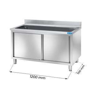 Fregadero con puertas de acero inoxidable con 1 cuba L1200xP700xH850 mm - línea basic