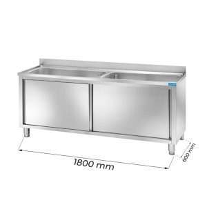 Fregadero con puertas de acero inoxidable con 2 cubas L1800xP600xH850 mm - línea basic