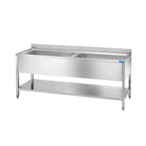 Fregadero abierto de acero inoxidable con 2 cubas L2000xP600xH850 mm - línea basic - Imagen 2