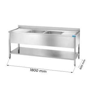 Fregadero abierto de acero inoxidable con 2 cubas y 2 escurridores a la izquierda y a la derecha L1800xP600xH850 mm - línea basic