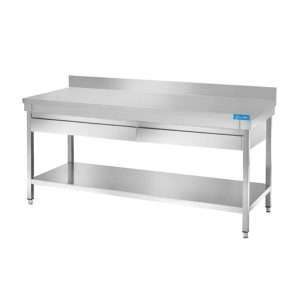 Mesa abierta de acero inoxidable con 2 cajones horizontales con estante con peto trasero L1000xP700xH850 mm - línea basic - Imagen 2