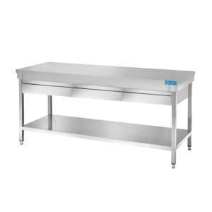 Mesa abierta de acero inoxidable con 3 cajones horizontales con estante sin peto trasero L1500xP700xH850 mm - línea basic - Imagen 2