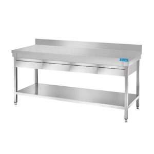 Mesa abierta de acero inoxidable con 4 cajones horizontales con estante con peto trasero L1800xP600xH850 mm - línea basic - Imagen 2