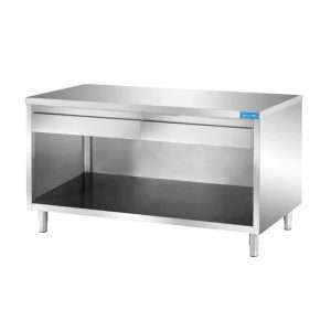 Mesa de acero inoxidable abierta con 2 cajones horizontales sin peto trasero L1000xP600xH850 mm - línea basic - Imagen 2